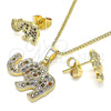 Oro Laminado Earring and Pendant Adult Set, Gold Filled Style Elephant Design, with Multicolor Micro Pave, Polished, Golden Finish, 10.284.0019.1