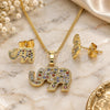 Oro Laminado Earring and Pendant Adult Set, Gold Filled Style Elephant Design, with Multicolor Micro Pave, Polished, Golden Finish, 10.284.0019.1