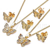 Oro Laminado Earring and Pendant Adult Set, Gold Filled Style Butterfly Design, with Multicolor Micro Pave, Polished, Golden Finish, 10.284.0021