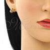 Oro Laminado Earring and Pendant Adult Set, Gold Filled Style Elephant Design, with Garnet Micro Pave, Polished, Golden Finish, 10.284.0022