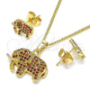 Oro Laminado Earring and Pendant Adult Set, Gold Filled Style Elephant Design, with Garnet Micro Pave, Polished, Golden Finish, 10.284.0022