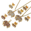 Oro Laminado Earring and Pendant Adult Set, Gold Filled Style Elephant Design, with Garnet Micro Pave, Polished, Golden Finish, 10.284.0022
