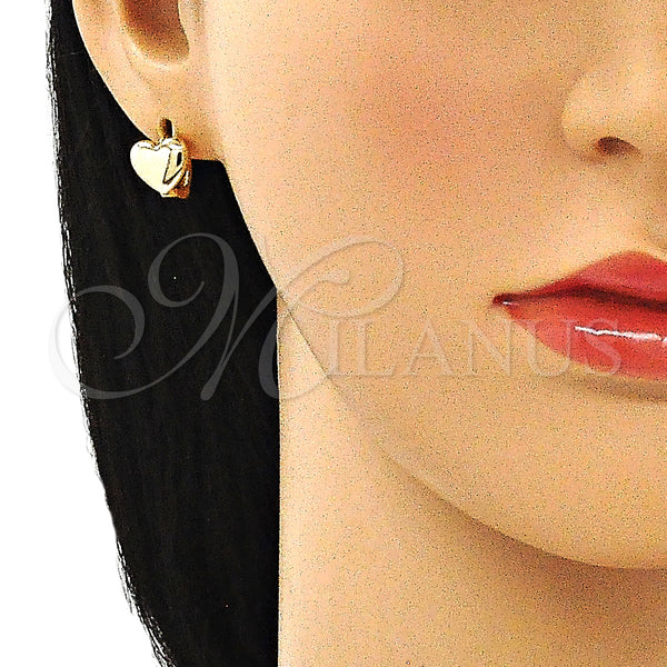 Gold Filled Hoop Earrings — Huggie Hoop Heart Design Polished 02. — alternate product view — SKU 144036 | Oro Laminado aretes de aro — Huggie Hoop corazón diseño pulido 02. — SKU 144036