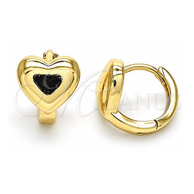 Oro Laminado Huggie Hoop, Gold Filled Style Heart Design, Polished, Golden Finish, 02.213.0272.12