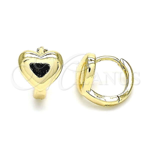 Gold Filled Hoop Earrings — Huggie Hoop Heart Design Polished 02. — main product view — SKU 144036 | Oro Laminado aretes de aro — Huggie Hoop corazón diseño pulido 02. — SKU 144036