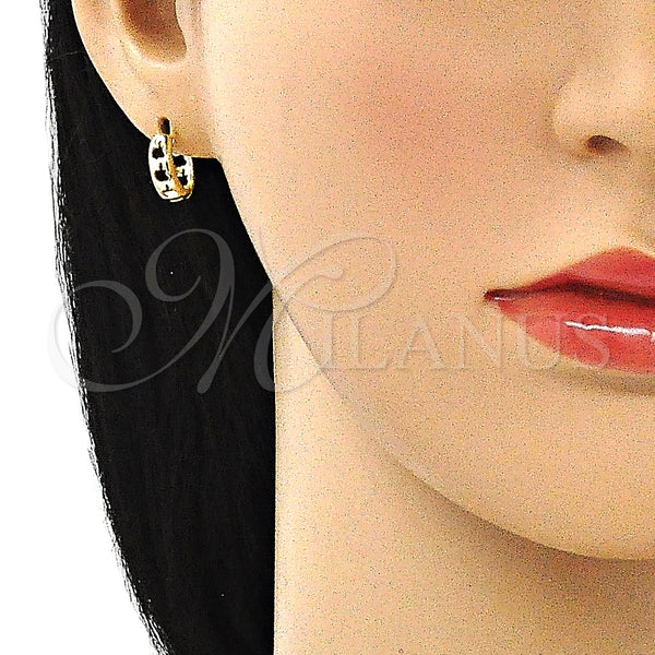 Gold Filled Hoop Earrings — Huggie Hoop Apple Design Polished 02. — alternate product view — SKU 144040 | Oro Laminado aretes de aro — Huggie Hoop Apple diseño pulido 02. — SKU 144040