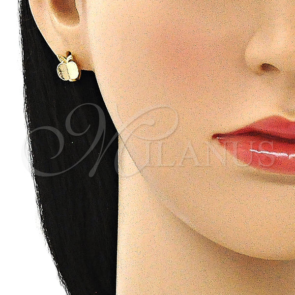 Gold Filled Hoop Earrings — Huggie Hoop Apple Design Polished 02. — alternate product view — SKU 144042 | Oro Laminado aretes de aro — Huggie Hoop Apple diseño pulido 02. — SKU 144042