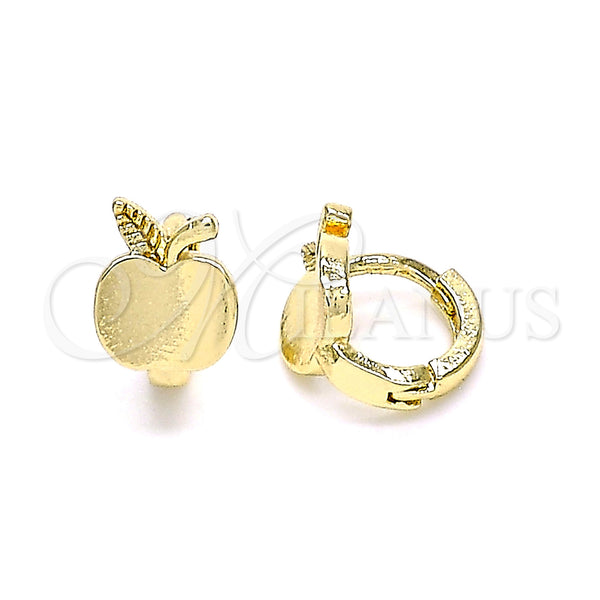 Gold Filled Hoop Earrings — Huggie Hoop Apple Design Polished 02. — main product view — SKU 144042 | Oro Laminado aretes de aro — Huggie Hoop Apple diseño pulido 02. — SKU 144042