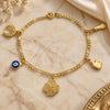 Oro Laminado Charm Bracelet, Gold Filled Style Elephant and Evil Eye Design, Polished, Golden Finish, 03.58.0046.07 (04 MM Thickness, 7 Inches Length)