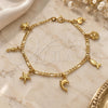 Oro Laminado Charm Bracelet, Gold Filled Style Seahorse and Star Design, Polished, Golden Finish, 03.58.0051.07 (04 MM Thickness, 7 Inches Length)