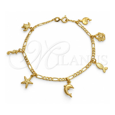 Oro Laminado Charm Bracelet, Gold Filled Style Seahorse and Star Design, Polished, Golden Finish, 03.58.0051.07 (04 MM Thickness, 7 Inches Length)