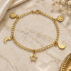 Oro Laminado Charm Bracelet, Gold Filled Style Sun and Moon Design, Polished, Golden Finish, 03.58.0052.07 (04 MM Thickness, 7 Inches Length)