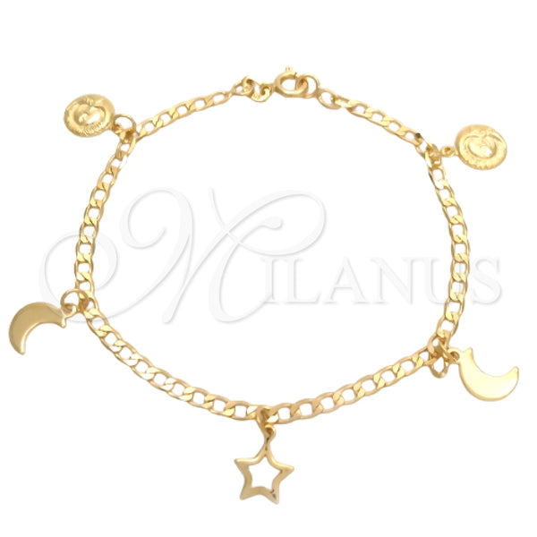 Gold Filled Bracelet — Charm Bracelet Sun and Moon Design Polished 03.58. — main product view — SKU 144054 | Oro Laminado brazalete — Charm Bracelet Sun and Moon diseño pulido 03.58. — SKU 144054