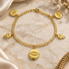 Oro Laminado Charm Bracelet, Gold Filled Style Judaica and Evil Eye Design, Polished, Golden Finish, 03.58.0053.07 (04 MM Thickness, 7 Inches Length)