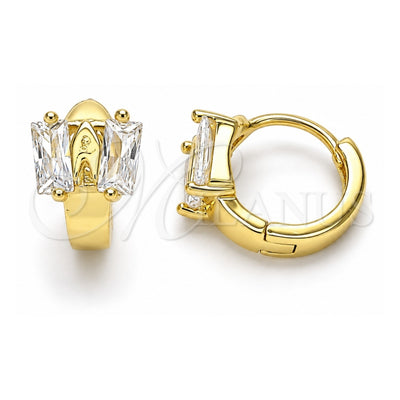 Oro Laminado Huggie Hoop, Gold Filled Style with White Cubic Zirconia, Polished, Golden Finish, 02.213.0283.10