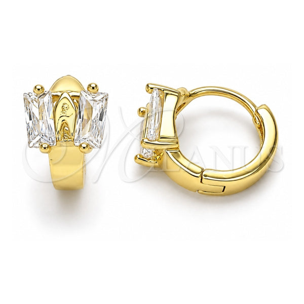 Oro Laminado Huggie Hoop, Gold Filled Style with White Cubic Zirconia, Polished, Golden Finish, 02.213.0283.10