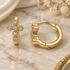 Oro Laminado Huggie Hoop, Gold Filled Style Cross Design, with White Micro Pave, Polished, Golden Finish, 02.213.0285.10