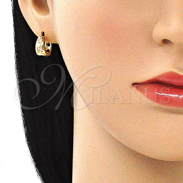 Gold Filled Hoop Earrings — Huggie Hoop Flower Design with White Micro Pave — alternate product view — SKU 144061 | Oro Laminado aretes de aro — Huggie Hoop flor diseño with blanco Micro Pave — SKU 144061
