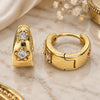 Oro Laminado Huggie Hoop, Gold Filled Style Flower Design, with White Micro Pave, Polished, Golden Finish, 02.213.0286.12