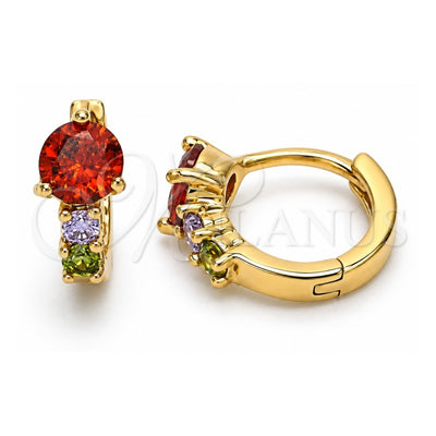 Oro Laminado Huggie Hoop, Gold Filled Style with Multicolor Cubic Zirconia, Polished, Golden Finish, 02.213.0287.12
