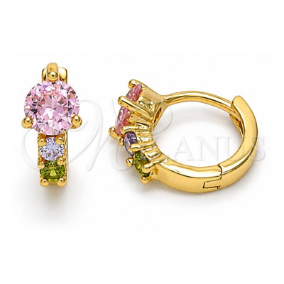 Oro Laminado Huggie Hoop, Gold Filled Style with Multicolor Cubic Zirconia, Polished, Golden Finish, 02.213.0287.1.12