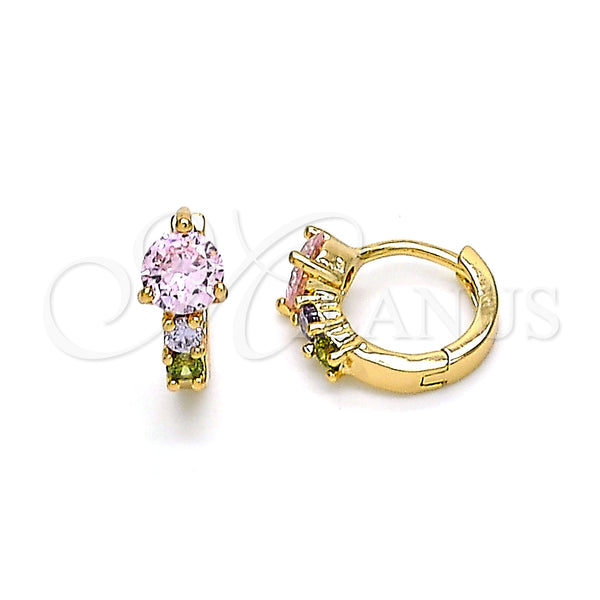 Gold Filled Hoop Earrings — Huggie Hoop with Multicolor Cubic Zirconia Polished 02. — main product view — SKU 144063 | Oro Laminado aretes de aro — Huggie Hoop with Multicolor Cubic Zirconia pulido 02. — SKU 144063