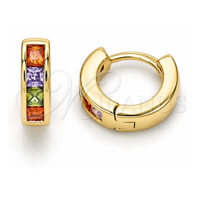 Oro Laminado Huggie Hoop, Gold Filled Style with Multicolor Cubic Zirconia, Polished, Golden Finish, 02.213.0288.10