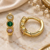 Oro Laminado Huggie Hoop, Gold Filled Style with Multicolor Cubic Zirconia, Polished, Golden Finish, 02.213.0289.10