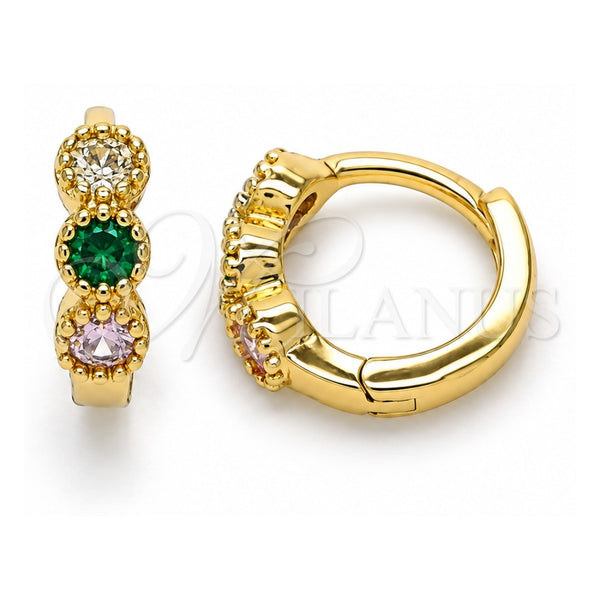 Oro Laminado Huggie Hoop, Gold Filled Style with Multicolor Cubic Zirconia, Polished, Golden Finish, 02.213.0289.10