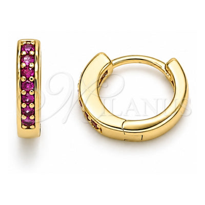 Oro Laminado Huggie Hoop, Gold Filled Style with Ruby Micro Pave, Polished, Golden Finish, 02.213.0290.10