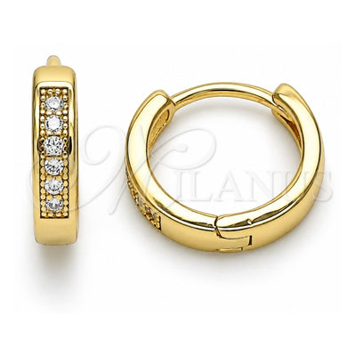 Oro Laminado Huggie Hoop, Gold Filled Style with White Micro Pave, Polished, Golden Finish, 02.213.0291.12