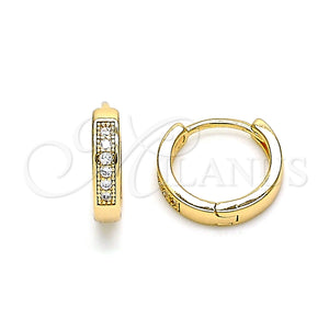Gold Filled Hoop Earrings — Huggie Hoop with White Micro Pave Polished 02. — main product view — SKU 144067 | Oro Laminado aretes de aro — Huggie Hoop with blanco Micro Pave pulido 02. — SKU 144067
