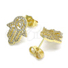 Oro Laminado Stud Earring, Gold Filled Style Hand of God Design, with White Micro Pave, Polished, Golden Finish, 02.284.0043