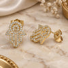 Oro Laminado Stud Earring, Gold Filled Style Hand of God and Judaica Design, with White Micro Pave, Polished, Golden Finish, 02.284.0043