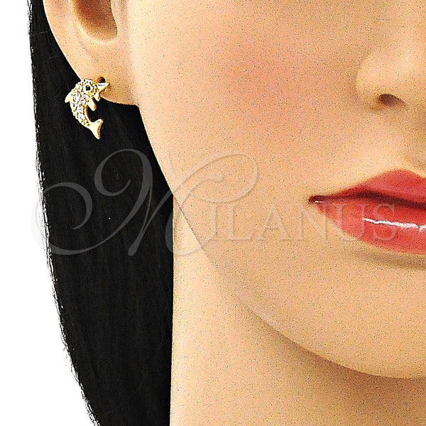 Gold Filled Ring — Stud Earring Dolphin Design with White and Black — alternate product view — SKU 144069 | Oro Laminado anillo — Stud Earring Dolphin diseño with blanco and negro — SKU 144069