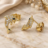 Oro Laminado Stud Earring, Gold Filled Style Dolphin Design, with White and Black Micro Pave, Polished, Golden Finish, 02.284.0044