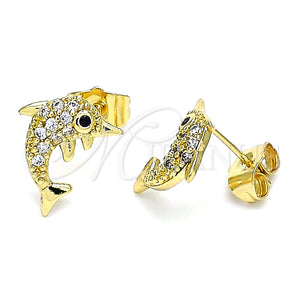 Gold Filled Ring — Stud Earring Dolphin Design with White and Black — main product view — SKU 144069 | Oro Laminado anillo — Stud Earring Dolphin diseño with blanco and negro — SKU 144069
