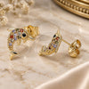 Oro Laminado Stud Earring, Gold Filled Style Dolphin Design, with Multicolor Micro Pave, Polished, Golden Finish, 02.284.0044.1