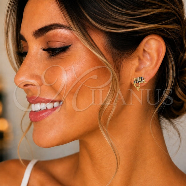 Gold Filled Ring — Stud Earring Dolphin Design with Multicolor Micro Pave — alternate product view — SKU 144071 | Oro Laminado anillo — Stud Earring Dolphin diseño with Multicolor Micro Pave — SKU 144071