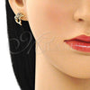 Oro Laminado Stud Earring, Gold Filled Style Dolphin Design, with Multicolor Micro Pave, Polished, Golden Finish, 02.195.0088.2