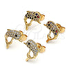 Oro Laminado Stud Earring, Gold Filled Style Dolphin Design, with Multicolor Micro Pave, Polished, Golden Finish, 02.195.0088.2