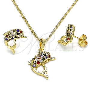 Gold Filled Ring — Earring and Pendant Adult Set Dolphin Design with — main product view — SKU 144072 | Oro Laminado anillo — Earring and Pendant Adult Set Dolphin diseño with — SKU 144072