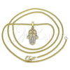 Oro Laminado Pendant Necklace, Gold Filled Style Hand of God Design, with White Micro Pave and White Cubic Zirconia, Polished, Golden Finish, 04.210.0055.20 (02 MM Thickness, 20 Inches Length)
