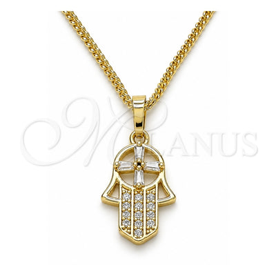 Oro Laminado Pendant Necklace, Gold Filled Style Hand of God and Judaica Design, with White Micro Pave and White Cubic Zirconia, Polished, Golden Finish, 04.210.0055.20 (02 MM Thickness, 20 Inches Length)