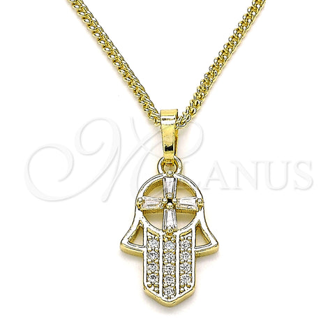 Oro Laminado Pendant Necklace, Gold Filled Style Hand of God Design, with White Micro Pave and White Cubic Zirconia, Polished, Golden Finish, 04.210.0055.20 (02 MM Thickness, 20 Inches Length)