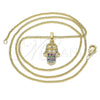 Oro Laminado Pendant Necklace, Gold Filled Style Hand of God Design, with Multicolor Micro Pave and White Cubic Zirconia, Polished, Golden Finish, 04.210.0055.1.20 (02 MM Thickness, 20 Inches Length)