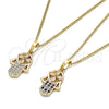 Oro Laminado Pendant Necklace, Gold Filled Style Hand of God Design, with Multicolor Micro Pave and White Cubic Zirconia, Polished, Golden Finish, 04.210.0055.1.20 (02 MM Thickness, 20 Inches Length)