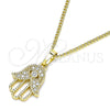 Oro Laminado Pendant Necklace, Gold Filled Style Hand of God Design, with White Micro Pave and White Cubic Zirconia, Polished, Golden Finish, 04.210.0056.20 (02 MM Thickness, 20 Inches Length)