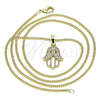 Oro Laminado Pendant Necklace, Gold Filled Style Hand of God Design, with White Micro Pave and White Cubic Zirconia, Polished, Golden Finish, 04.210.0056.20 (02 MM Thickness, 20 Inches Length)