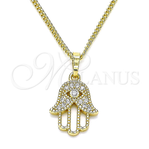 Oro Laminado Pendant Necklace, Gold Filled Style Hand of God Design, with White Micro Pave and White Cubic Zirconia, Polished, Golden Finish, 04.210.0056.20 (02 MM Thickness, 20 Inches Length)